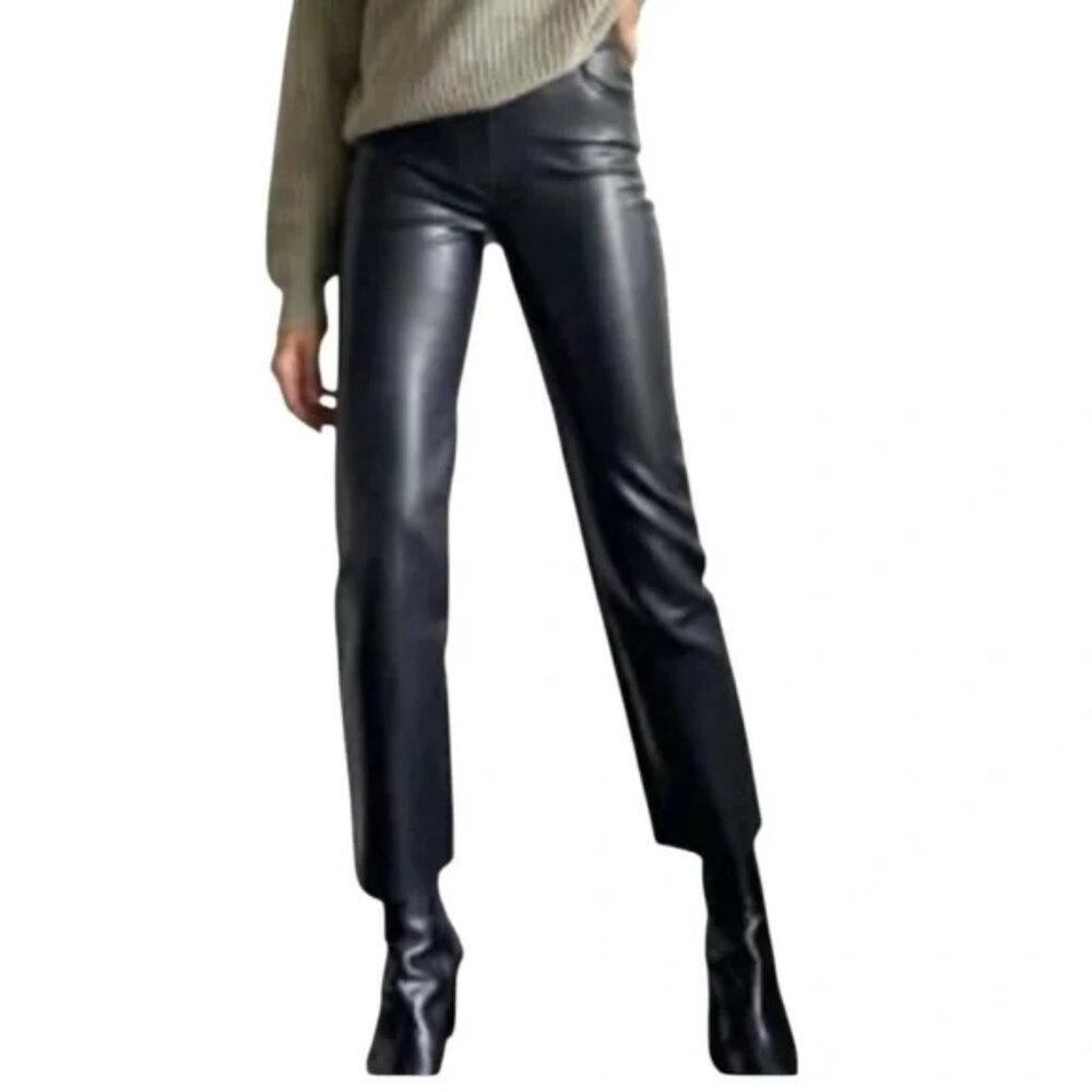 Aritzia Wilfred Melina Faux Leather Straight Leg Crop High Rise Pants Black 2